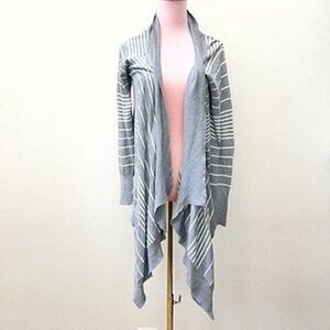Michael Stars Gray White Striped Open Front Cardigan Sweater Womens Size 1